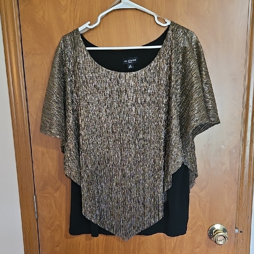 I.N. Studio Black and Gold Shimmer Blouse
